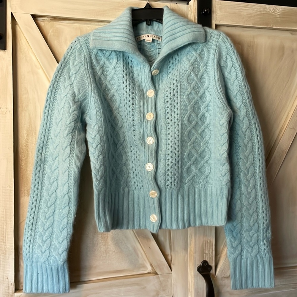 Tommy Hilfiger wool cardigan/sweater Large Baby Blue